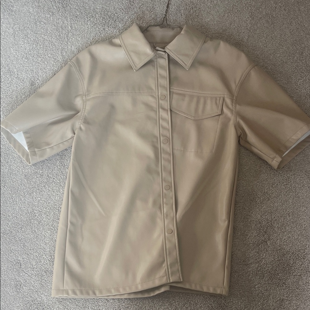 Topshop Beige and White snap up Shirt size 8
